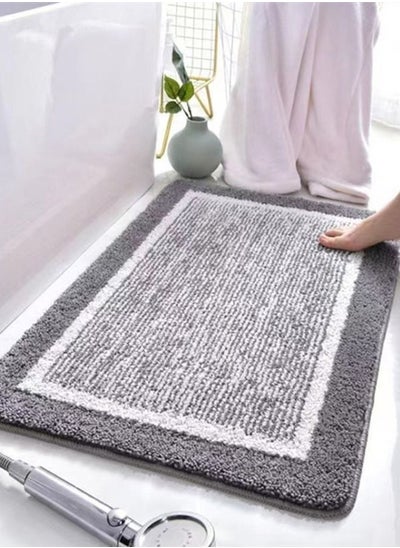 اشتري 1-Piece Microfiber Bath Rug Water Absorbent Anti-slip Kitchen Bedroom Mat Gray/white 60 x 40 Centimeter في الامارات