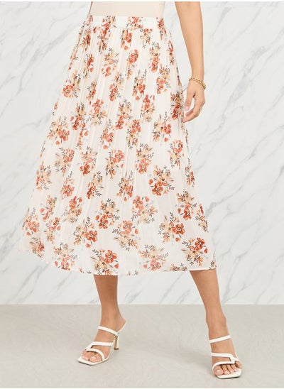 اشتري Floral Print Pleated A-Line Midi Skirt في السعودية