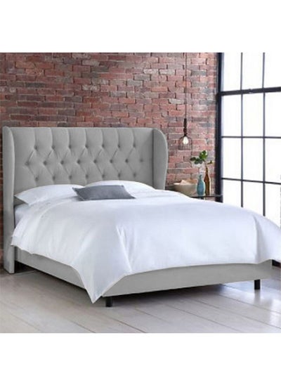 Buy Roma | Wooden Bed Frame Upholstered in Velvet - Grey in Saudi Arabia