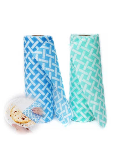 اشتري Disposable Cleaning Towels Cleaning Wipe Dish Cloths Reusable Towels Handy Cleaning Wipes Quick-Dry Multiuse Kitchen Dish Cloth Cleaning Wipe Towels 50 Count/Roll1 Roll Green+1 Roll Blue في الامارات