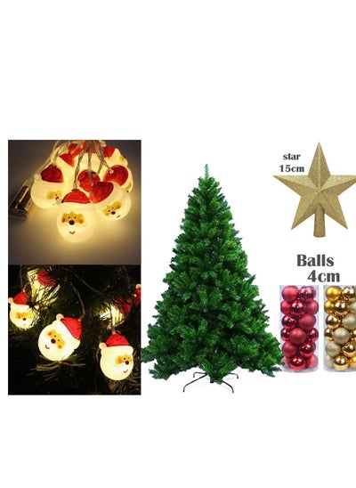 Buy 5 in 1 Christmas tree 150 cm,golden and red ball, star and string light in UAE