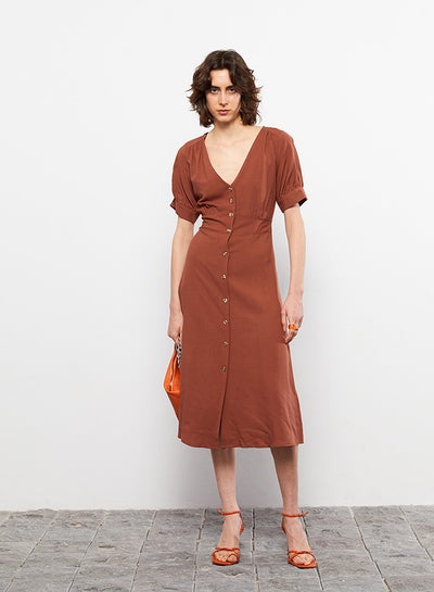 اشتري V-Neck Straight Short Sleeve Linen Women's Dress في مصر