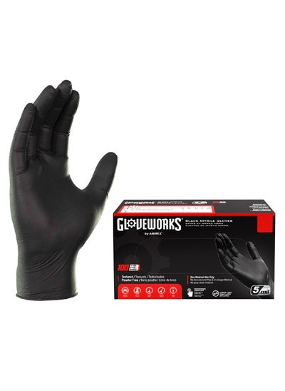 Buy Gloveworks Latex Free Polymer Coated Industrial Nitrile Gloves Black Large GPNB46100 in Saudi Arabia