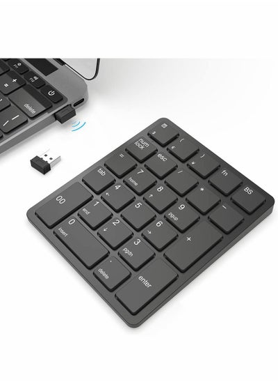 اشتري 26 Keys Bluetooth Wireless Number Pad Rechargeable 10Key 2.4GHz Numeric Keypad Efficiently Data Entry with BackSpace for Laptop Desktop MacBook Pro Air iMac iPhone iPad في السعودية