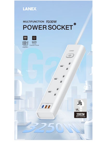 Buy Lanex 30W PD Fast Charging Extender with Multi-Plug & 2 USB 1 USB-C Ports in Saudi Arabia