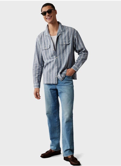 Buy Linen-Blend Mechanic Regular Fit  Striped Shirt in Saudi Arabia