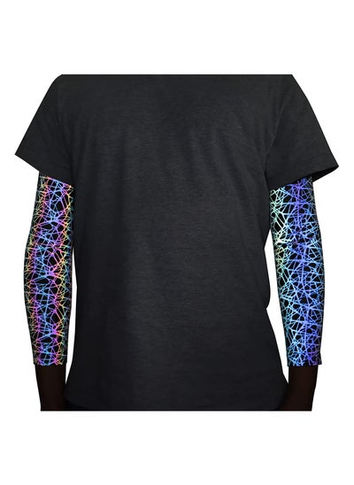 Buy Men Rainbow Reflective Sleeves Compression Arm Sleeves Holographic Glowing Night Casual Sleeves Size M in UAE