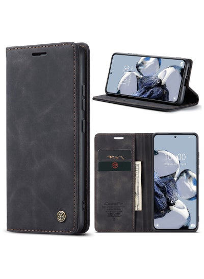 Buy CaseMe Xiaomi Mi 12/12T Pro Case Wallet, for Xiaomi Mi 12/12T Pro Wallet Case Book Folding Flip Folio Case with Magnetic Kickstand Card Slots Protective Cover - Black in Egypt