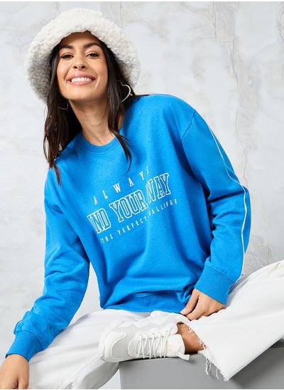 اشتري Regular Fit Longline Slogan Print Sweatshirt في السعودية