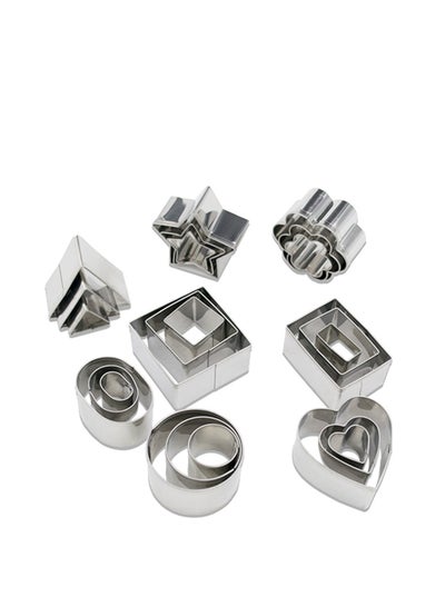 Buy Mini Geometric Shaped Cookie Biscuit Cutter Set 24 Rectangle Square Heart Triangle Round Tiny Circle Baking Stainless Steel Metal Molds in UAE