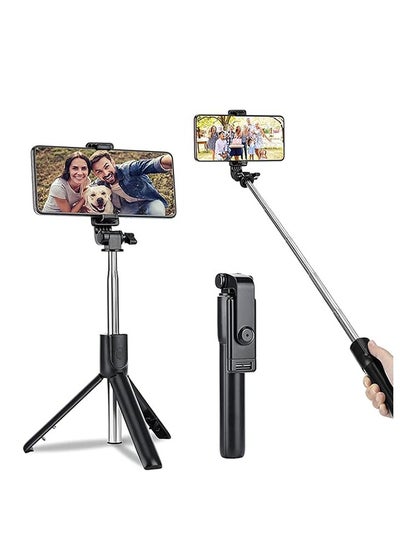 Buy Remote-controlled stable bracket, extendable tripod camera and phone holder, mini phone tripod, and selfie stick, with black remote control, suitable for iPhone, travel tripod in UAE