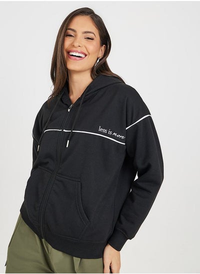 Buy Oversized Embroidered Slogan Full Zip Hoodie in Saudi Arabia