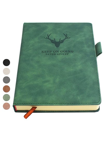 Buy A5 Leather Ruled Notebook,360 Pages Super Thick Wax Sense Leather Business Office Daily Work Student Notebook with Pen Loop, Bookmark for Office Home School Business Writing & Note Taking（Green） in UAE