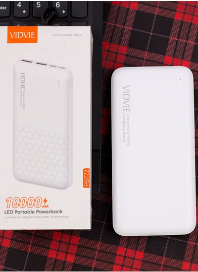 Buy High Performance Portable PowerBank - Ultra Thin 10000 mAh 37 wh Power Bank Vidvie PB772 - White in Egypt