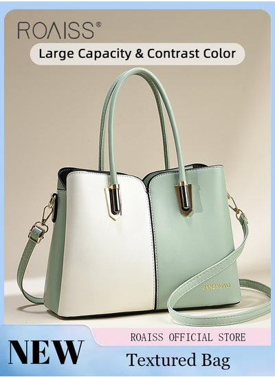 Buy Stylish Color Blocked Handbag for Women Comfortable PU Fabric Non Slip Wear Resistant Large Capacity Tote Bag Premium Textures Temperament Urban Trend Shoulder Bags in UAE