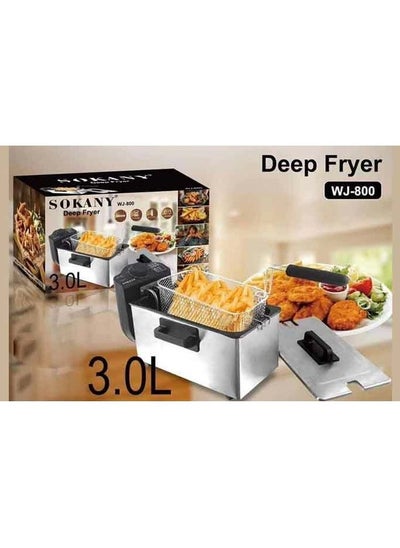 Buy Sokany WJ-800 Professional Deep Fryer, 3 Liter, 2000 Watt, Silver in UAE