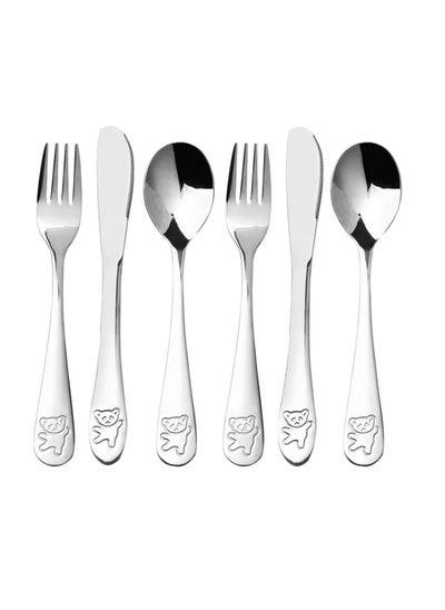 اشتري Kids Silverware Stainless Steel Kids Forks and Spoons, Children's Safe Flatware Set, Toddler Utensils, Metal Cutlery Set for Lunchbox Engraved Bear 2 knives +2 forks+2 spoons في السعودية