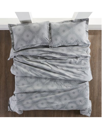 Buy 3-Piece Cotton Duvet Cover Set Without Filler 300 Thread Count Pure Cotton Fabric King Size 260x240 cm Grey in Saudi Arabia