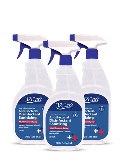 Buy V Care Anti-Bacterial Disinfectant Sanitizing Multi-Purpose Spray 750ml - Pack of 3 in UAE