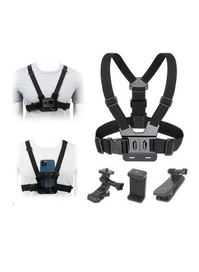 Buy Camera Chest Mount Strap Harness Fit for AKASO DJI Osmo Adjustable Cell Phone with Sports Installation Bracket kit Mobile Bracket Backpack Clip Holder in Saudi Arabia