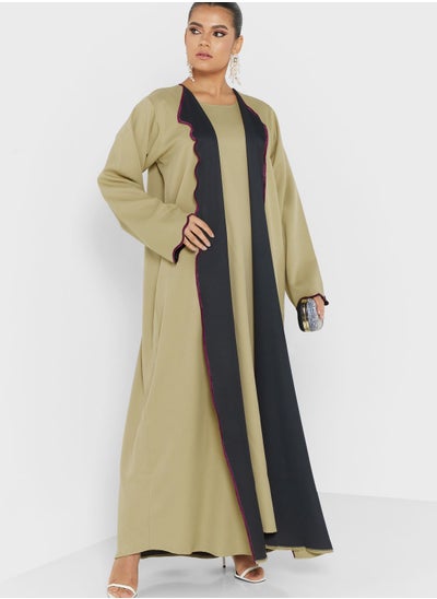 Buy Contrast Front And Sleeves Detail Abaya in Saudi Arabia