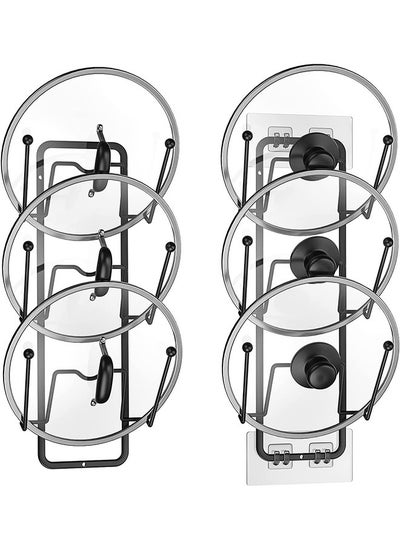 Buy 2 Pack Pot Lid Organizer Rack, 6 Tier Pot Lids Holder for Cabinet Door/Wall Mount, Reusable Pot Lid Rack Holder for Kitchen Storage with No Drilling Adhesive in UAE