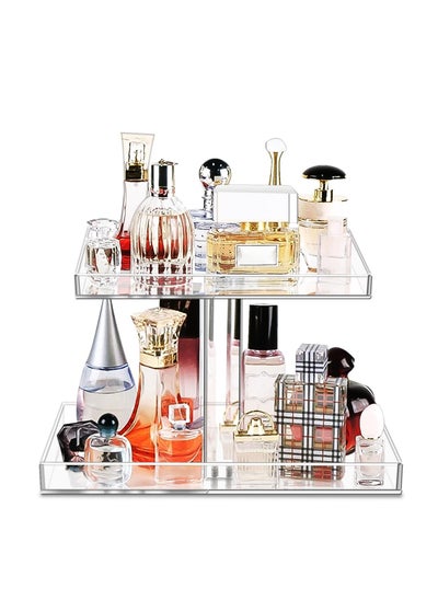 Buy Perfume Organizer, Display Tray Acrylic Handmade Vanity Trays Makeup Storage Holder, Bathroom Cosmetic Storage Organizer, for Table Cabinet Kitchen Countertop (2 Tiers-Rectangle) in UAE