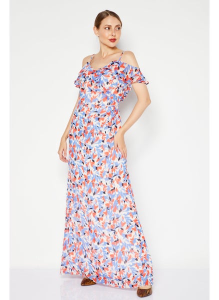 Buy Women Allover Print Maxi Dress, Blue/Orange in UAE