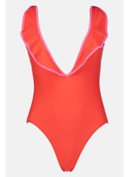 Buy Women Padded One Piece Plain Swimwear, Red in UAE