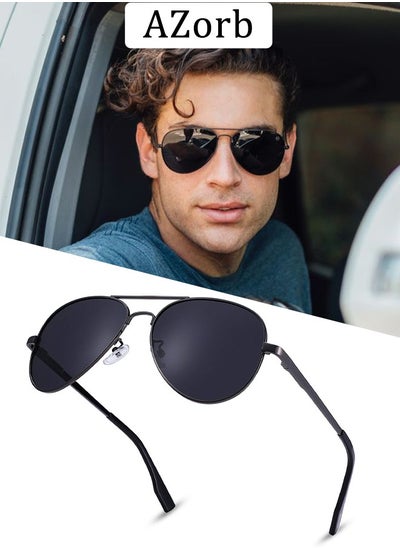 Buy Polarized Sunglasses Men Women Aviator Metal Frame Men's Sunglasses Police Sun Glasses Accessories for Eye UV400 Protection Shades-Black in Saudi Arabia