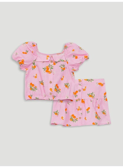 اشتري Square Collar Short Sleeve Printed Baby Girl Blouse and Skirt 2-Pack Set في مصر