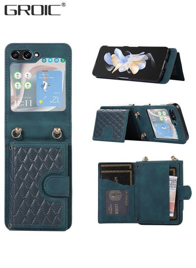 Buy Samsung Galaxy Z Flip 5 Case, Galaxy Z Flip 5 Wallet Case with Card Holder, Galaxy Z Flip 5 Phone Cover with Detachable Strap Crossbody Zipper Pocket Kickstand for Women Men in UAE