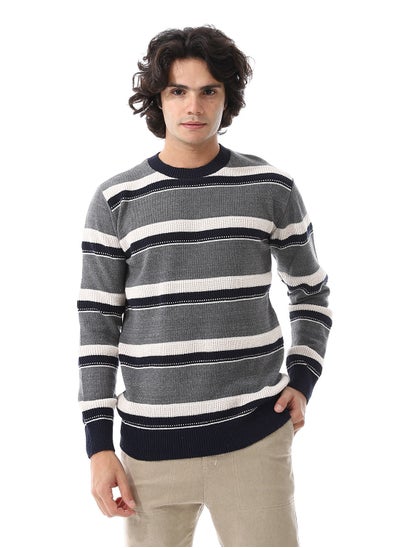 Buy Wide Stripes Slip On Pullover_ Grey, Off White & Navy Blue in Egypt