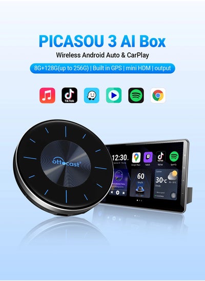 اشتري OTTOCAST PICASOU 3 CarPlay AI Box Wireless Android Auto TV Box mini HDMI في السعودية