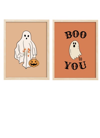 اشتري set of 2, Halloween Spooky Ghost Framed Poster 30x40cm - Spooky Halloween Wall Art Decor for Kids' Rooms, Home, Nursery, or Party -  Halloween Decoration Gift في الامارات