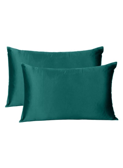 Buy Silk Solid Satin Pillowcase for Skin and Breathable Care with Smooth Pillowcase Darkest Spruce Color Queen Size (20 x 30 Inches) 2 Piece in UAE