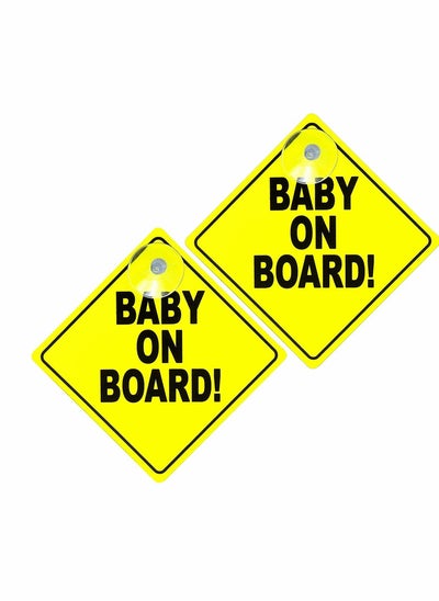 اشتري 2 Pack Baby On Board Signs Bright Yellow Baby On Board Warning Signs Made From Premium PVC Material With Powerful Suction Cups That Can Attach To Any Glass Surface في الامارات