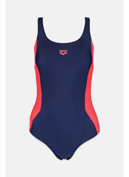 Buy Women Brand Logo One Piece Swimsuit, Navy and Red in Saudi Arabia