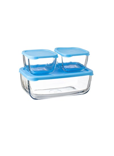 Buy A Set Of Glass Food Containers And Plastic Covers, 3 Different Pieces in Saudi Arabia