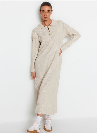 اشتري Beige Polo Neck Comfortable Fit Rib Knitwear Dress TCTAW24EB00025 في مصر