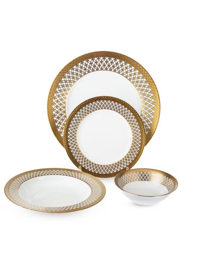 Buy Dinner set 16 pieces 4 people porcelain golden engraving in Saudi Arabia