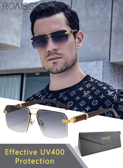 Buy Men's Rectangular Sunglasses, UV400 Protection Sun Glasses with Metal Frame, Fashion Anti-Glare Sunglasses for Men Driving, Fishing, Traveling, Gradient gray, 58mm in Saudi Arabia