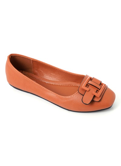 Buy Slip On Plain Camel Flats With Front Buckle in Egypt