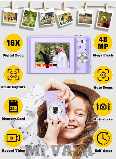 Buy Autofocus Digital Camera for Kids - FHD 1080P 48MP - Rechargeable Compact Mini Camera with 16X Digital - Portable Pocket Camera - With 32GB Memory Card in Saudi Arabia