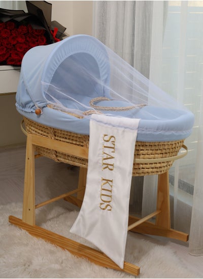 Buy Baby Moses Basket Cradle With A Rocking Stand, Light Blue in Saudi Arabia