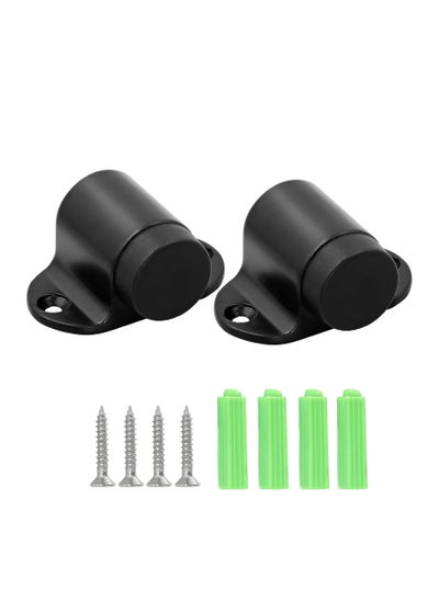 Buy 2Pcs Floor Mount Door Stopper Heavy Duty Stop Flat Doorstop with Rubber Bumper Stainless Steel Screws 1.06 Inch Height Black in UAE