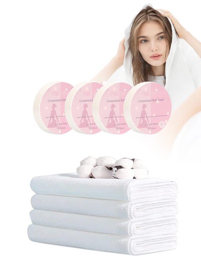 Buy 4PCS Large compressed towel, disposable cotton bath towelPortableLightweight and reusableSuitable for hikingCampingSwimming and Travel70*100cm in UAE