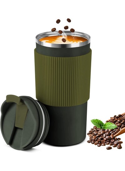 Buy Thermos Cup 450ml Coffee Cup Stainless Steel Travel Mug Double Wall Insulation Car Coffee Cup Suitable for Drinking Tea Coffee Hot and Cold Coffee Cup (Green) in UAE