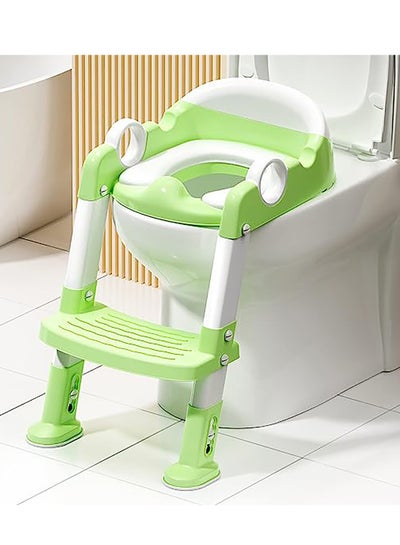 Buy Potty Training Toilet Seat with Step Stool Ladder for Boys and Girls,Toddler Kid Children Toilet Training Seat Chair with Handles,Height Adjustable,Non-Slip Wide Step(Green) in Saudi Arabia