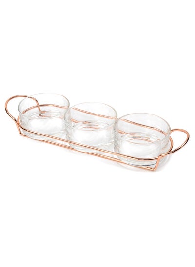 اشتري Glass Dessert Serving Set with metal stand In Color Box - Rose Gold في الامارات